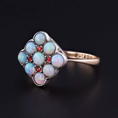 Antique Opal and Garnet Ring of 9k Gold