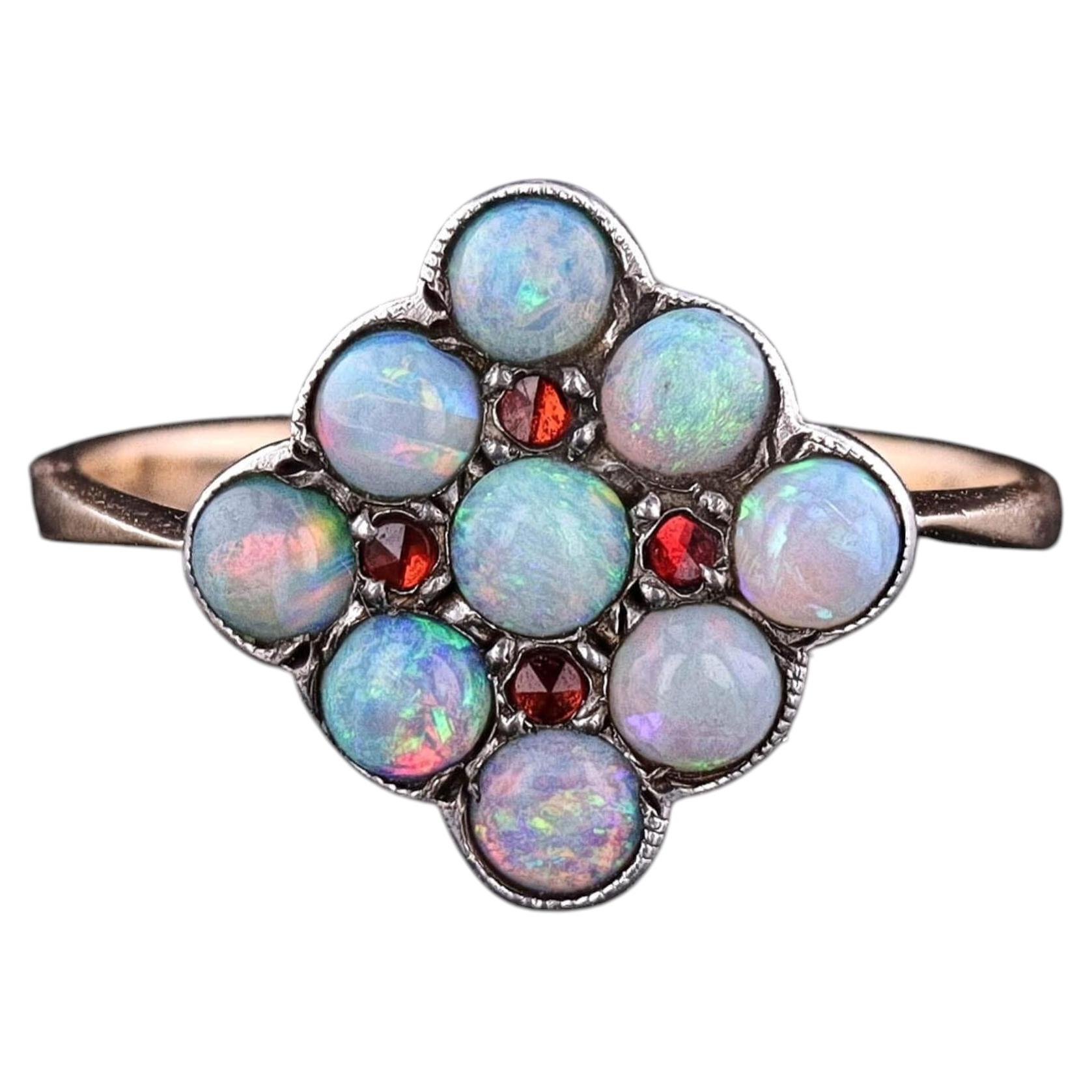 Antique Opal and Garnet Ring of 9k Gold, Circa 1900
