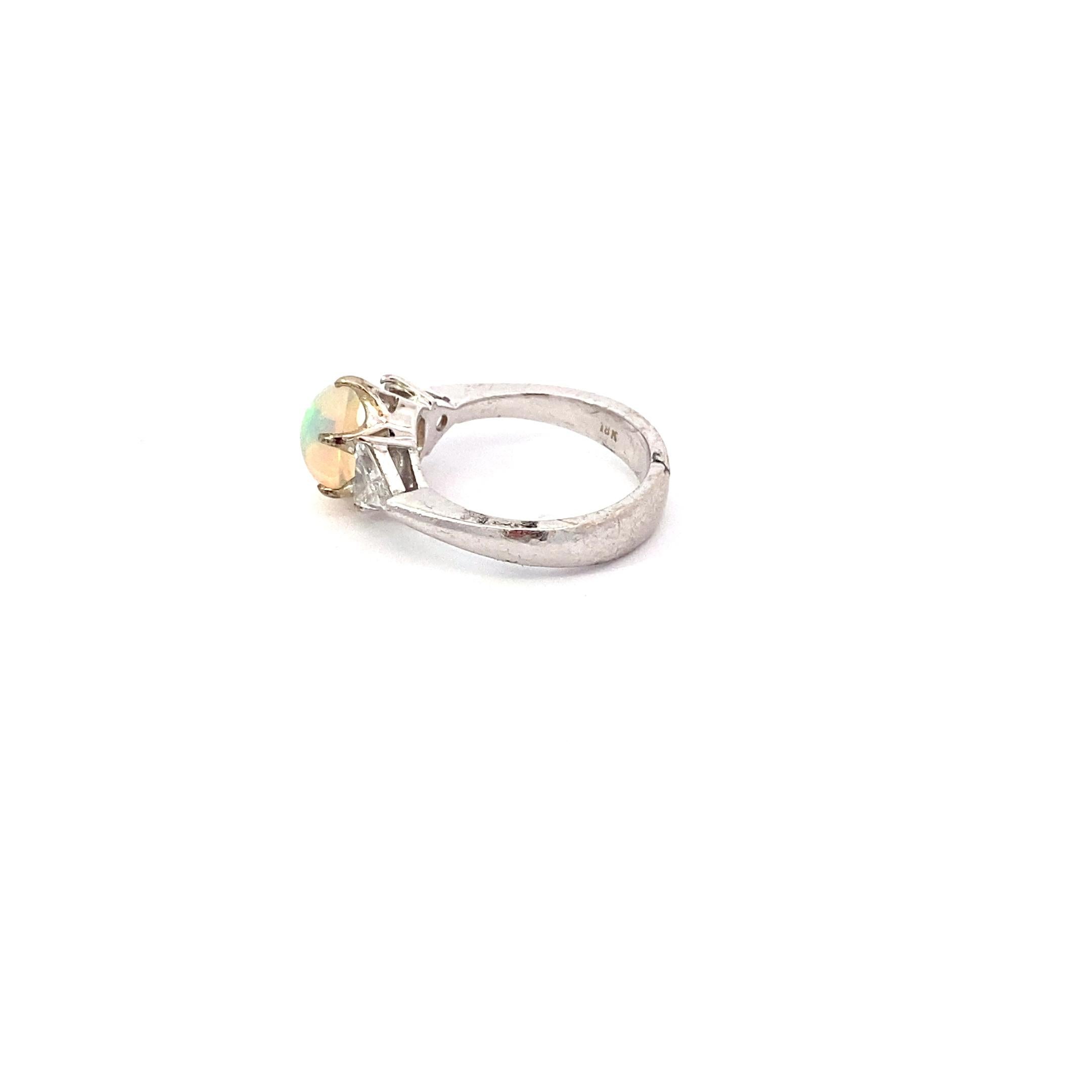 Modern Antique Opal and Trillion Cut Diamond Ring For Sale