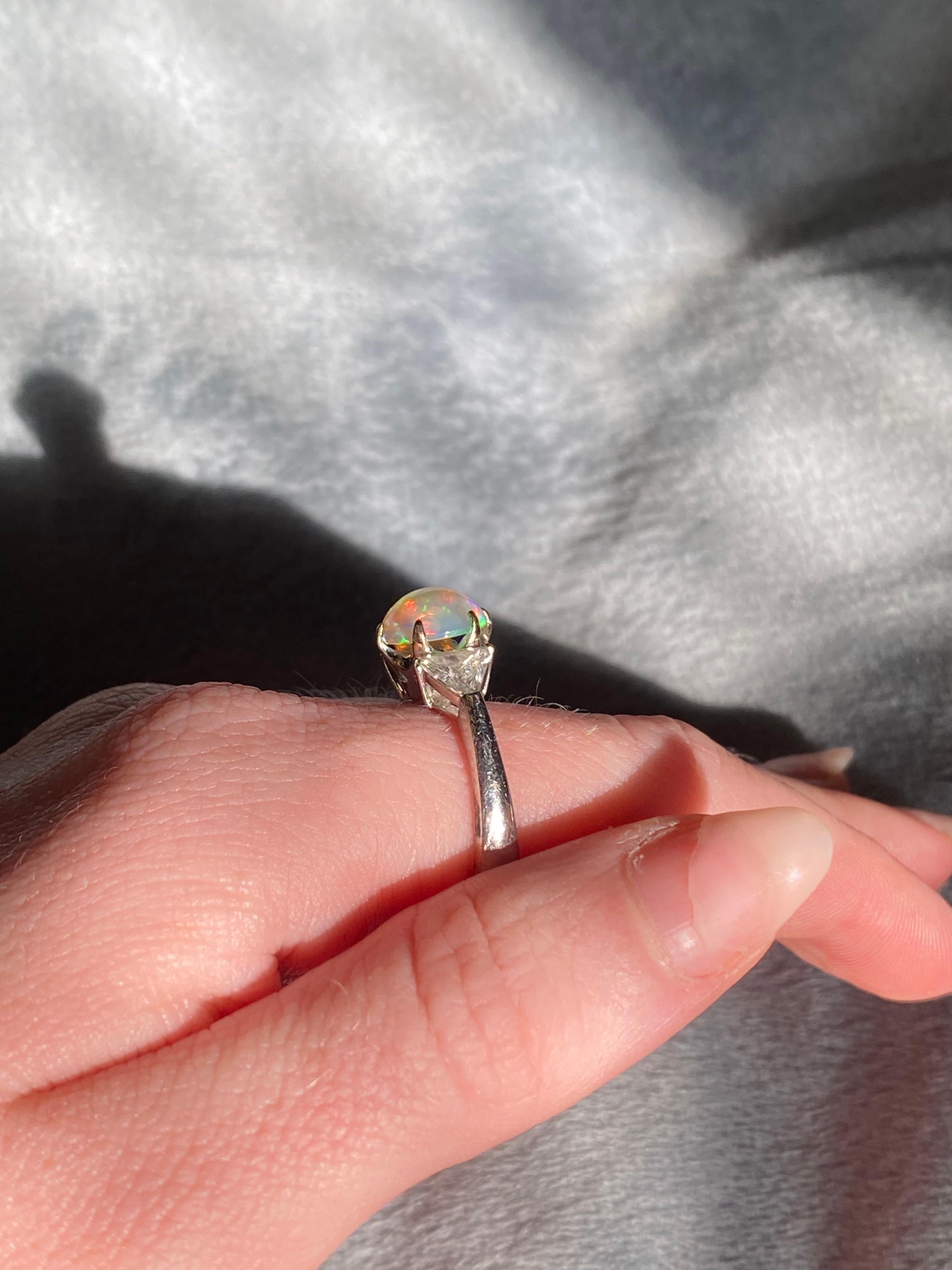 Women's or Men's Antique Opal and Trillion Cut Diamond Ring For Sale