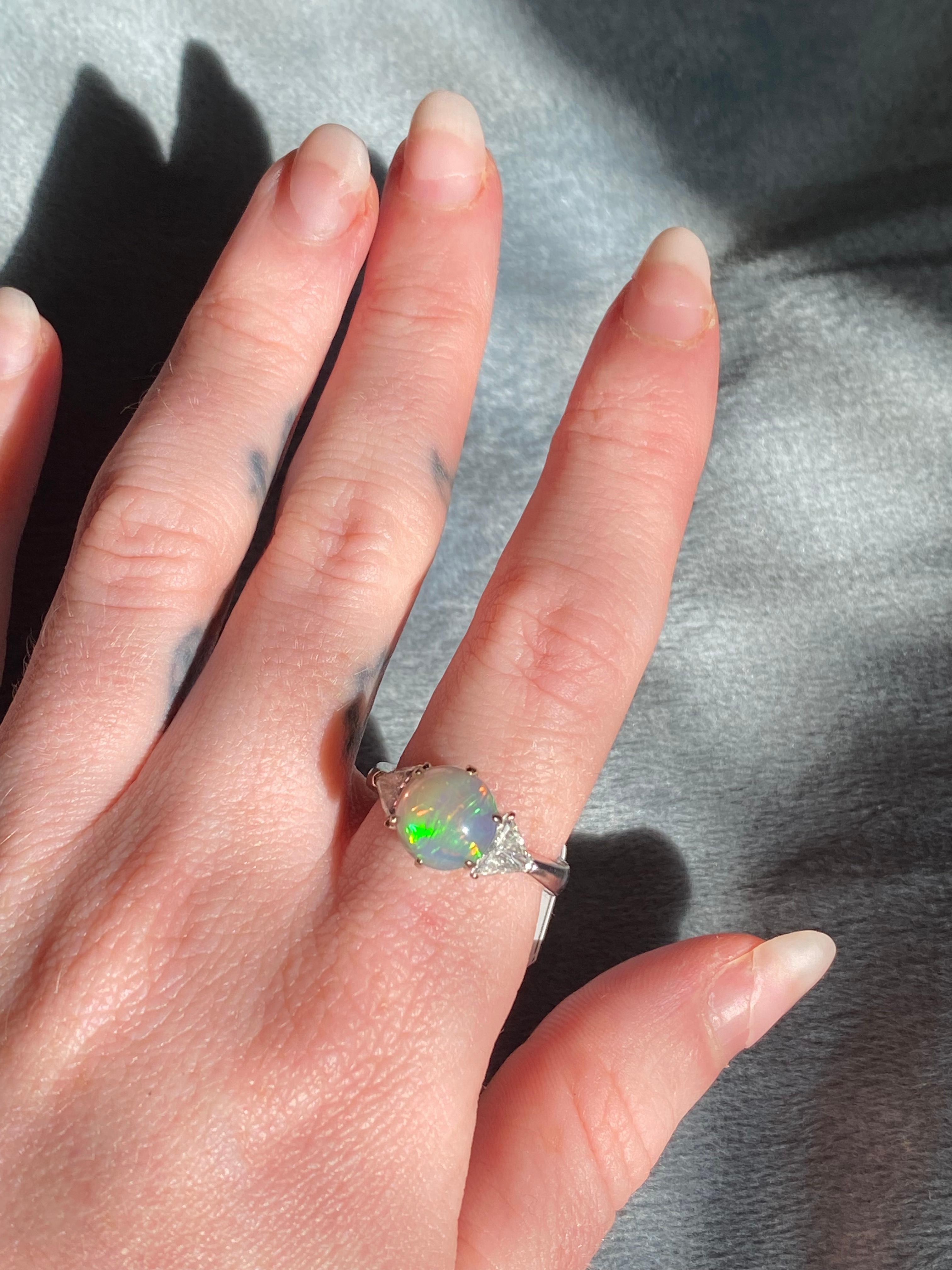 Antique Opal and Trillion Cut Diamond Ring For Sale 1