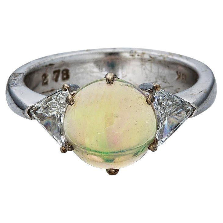 Antique Opal and Trillion Cut Diamond Ring For Sale