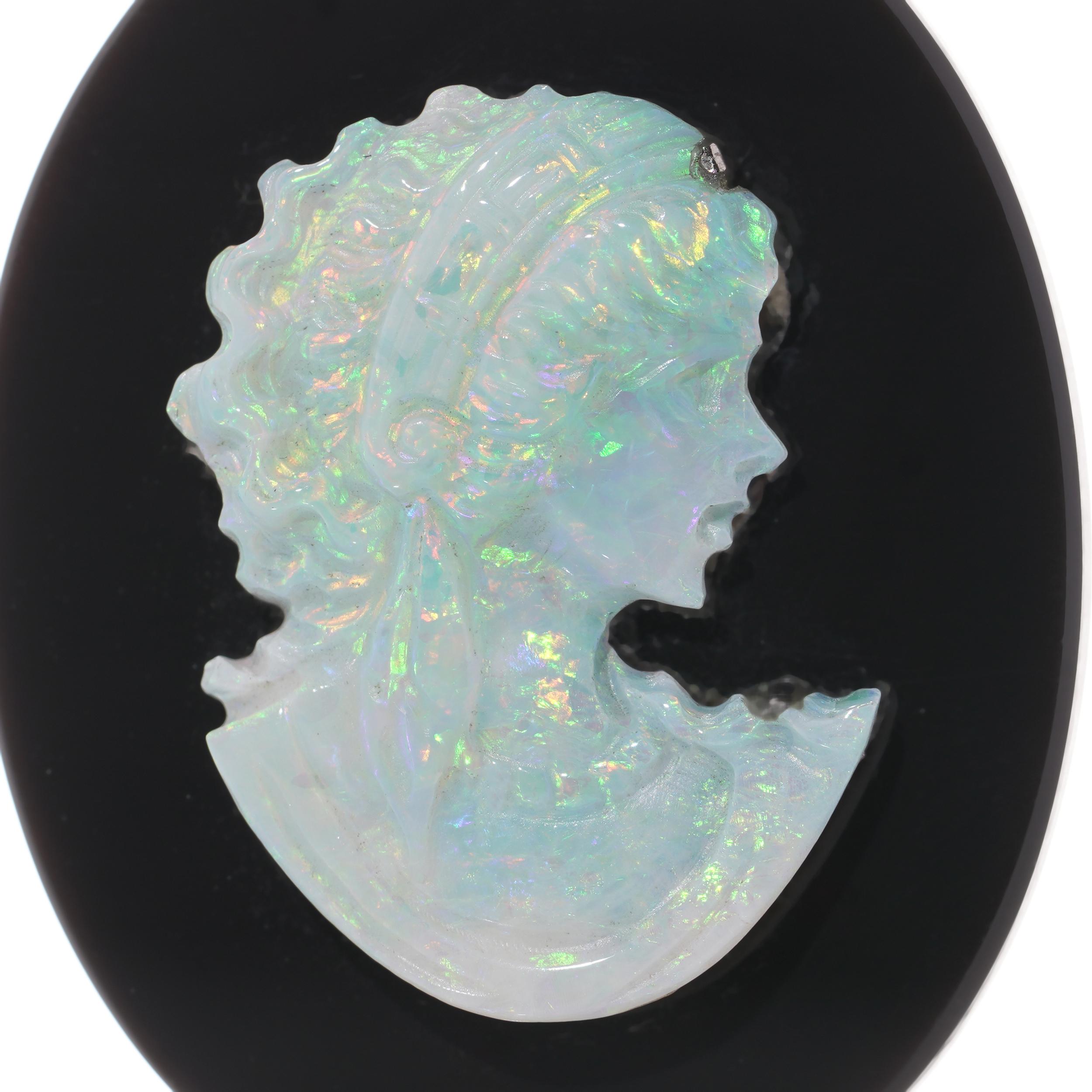 Antique opal carving cameo mounted on the onyx plaque.  For Sale 2