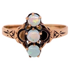 Antique Opal Cocktail Ring 14K Yellow Gold Vintage Victorian Hand Engraved