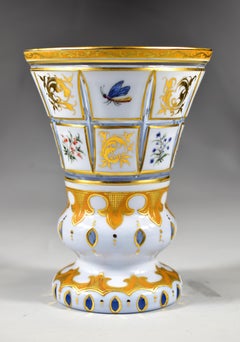 Antique Opal cut Goblet, Painted Gilt - Bohemian Glass