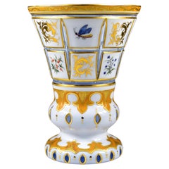 Antique Opal cut Goblet, Painted Gilt - Bohemian Glass
