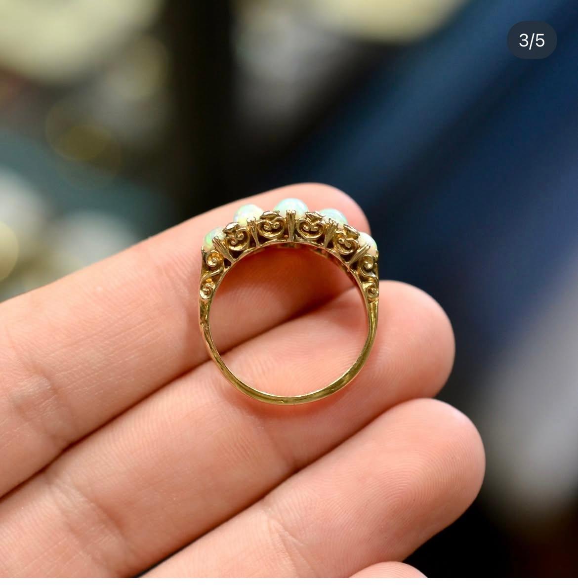 Antique Opal Diamond Five Stone Ring For Sale 3