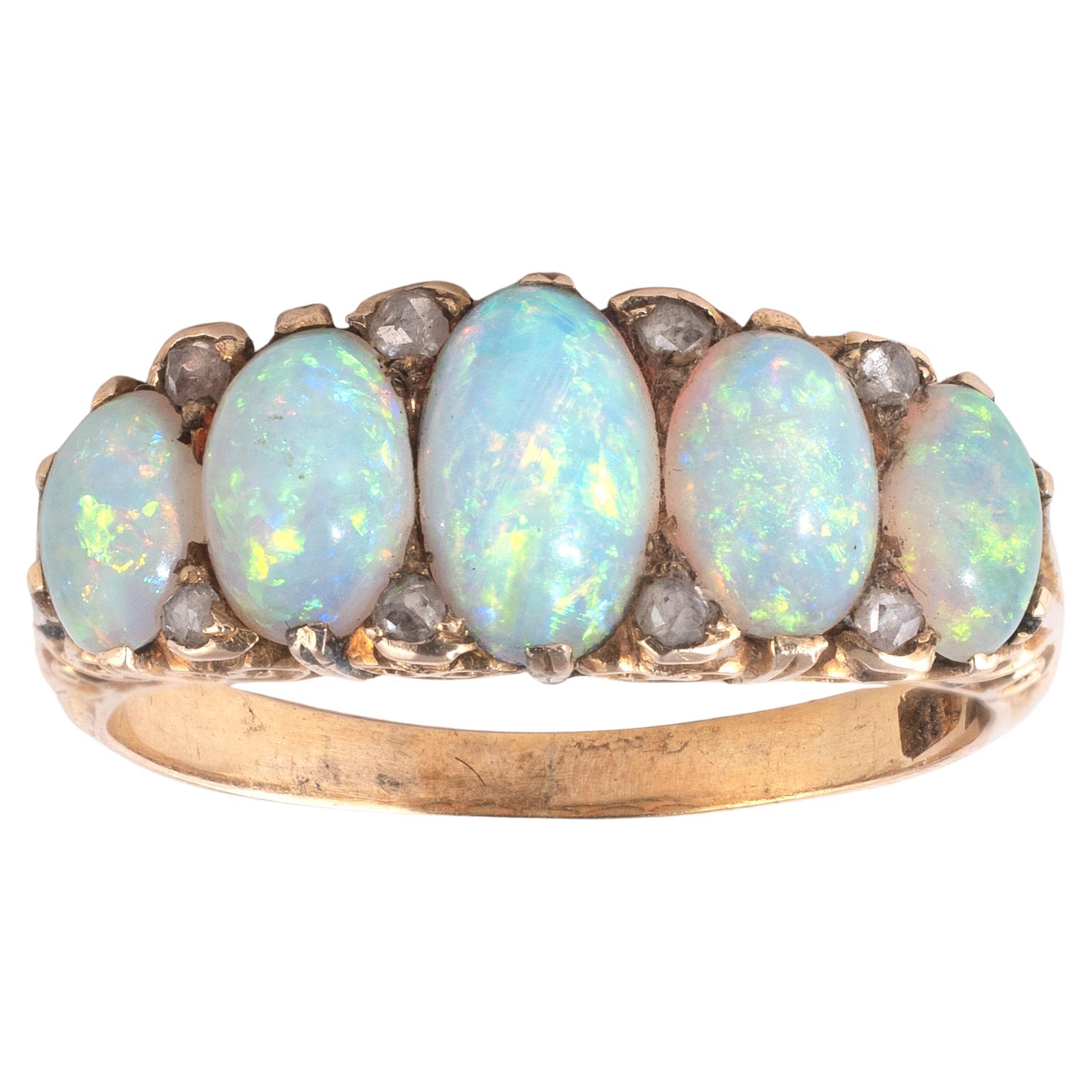 Antique Opal Diamond Five Stone Ring