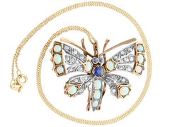 Antique Opal Diamond Sapphire Silver Set Butterfly Pendant/Brooch Circa 1880
