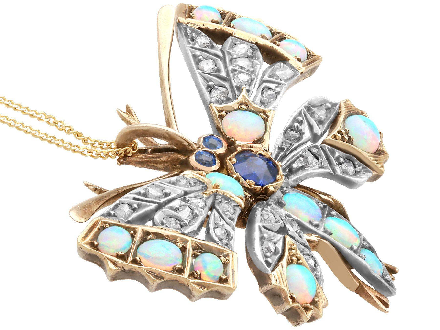 Antique Opal Diamond Sapphire Silver Set Butterfly Pendant/Brooch Circa 1880 In Excellent Condition For Sale In Jesmond, Newcastle Upon Tyne