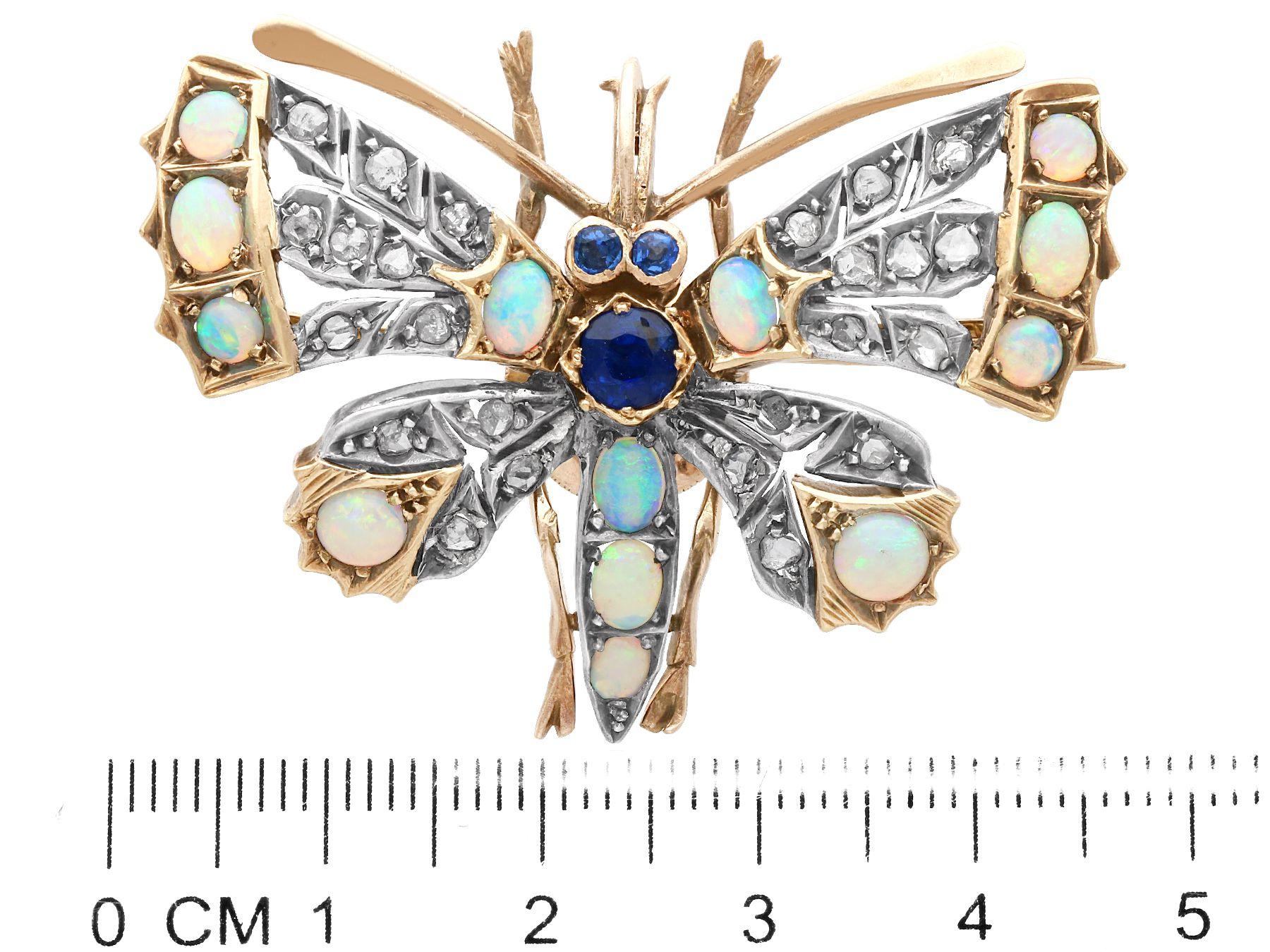 Antique Opal Diamond Sapphire Silver Set Butterfly Pendant/Brooch Circa 1880 For Sale 3
