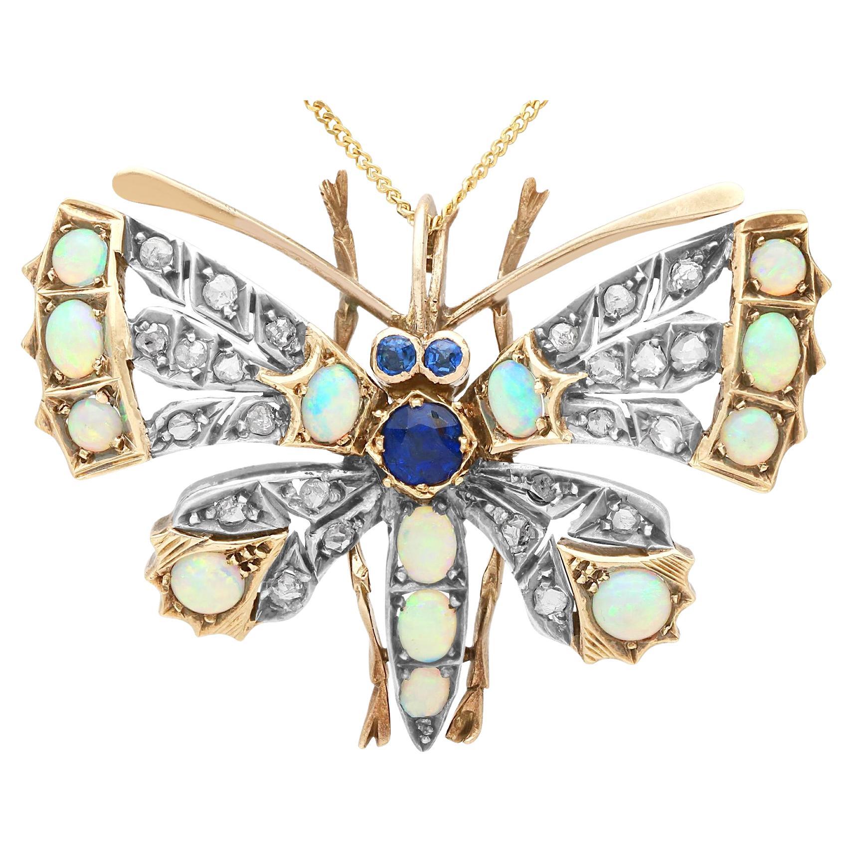 Antique Opal Diamond Sapphire Silver Set Butterfly Pendant/Brooch Circa 1880