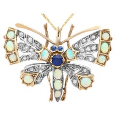 Antique Opal Diamond Sapphire Silver Set Butterfly Pendant/Brooch Circa 1880