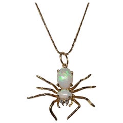 Antique Opal Diamond Spider Insect Pendant 14 Karat Gold Victorian Edwardian