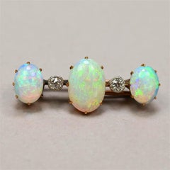 Edwardian Opal Diamond Yellow Gold Charles Packer & Co Antique Lapel Pin Brooch