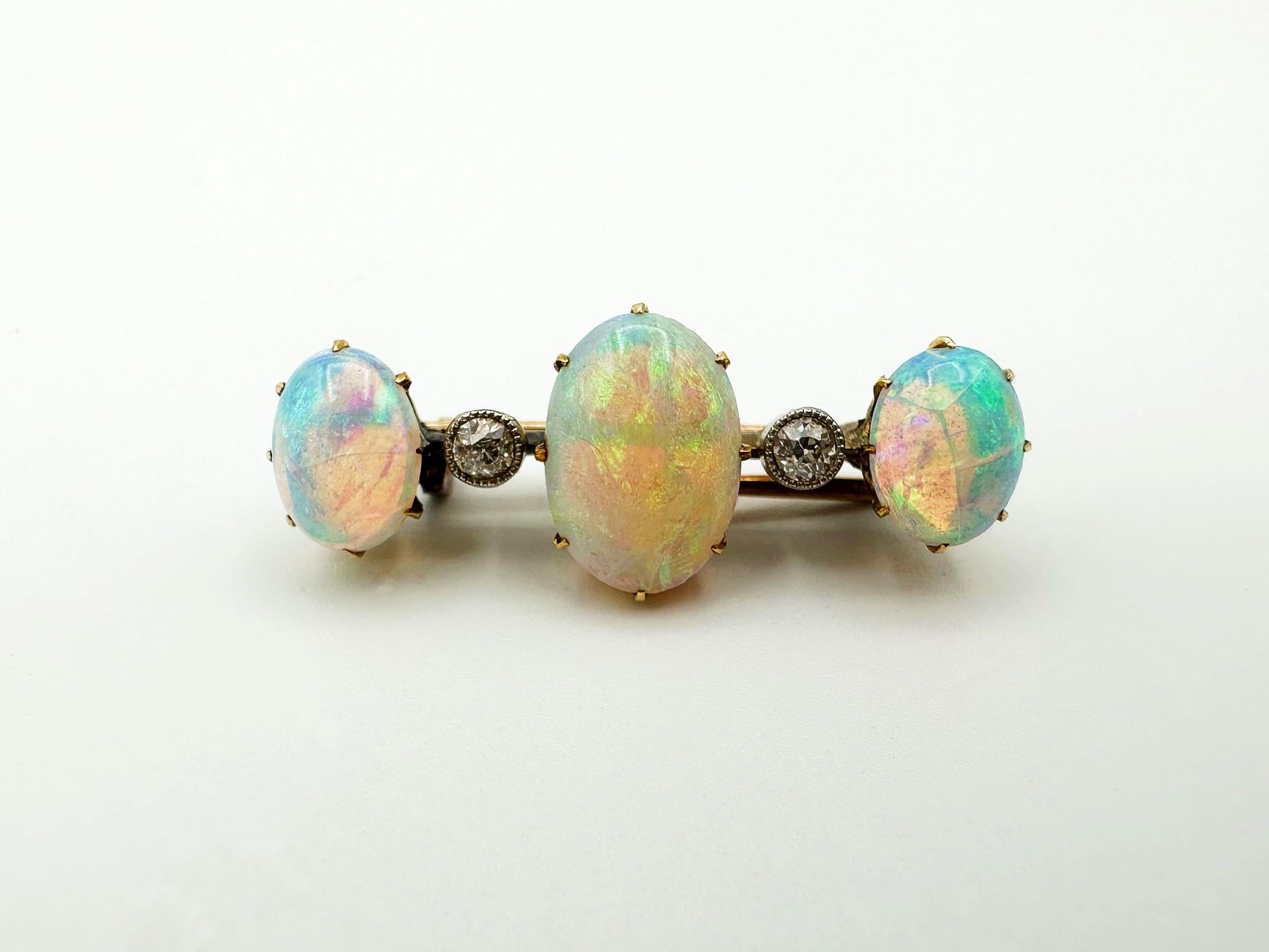 Cabochon Edwardian Opal Diamond Yellow Gold Charles Packer & Co Antique Lapel Pin Brooch For Sale