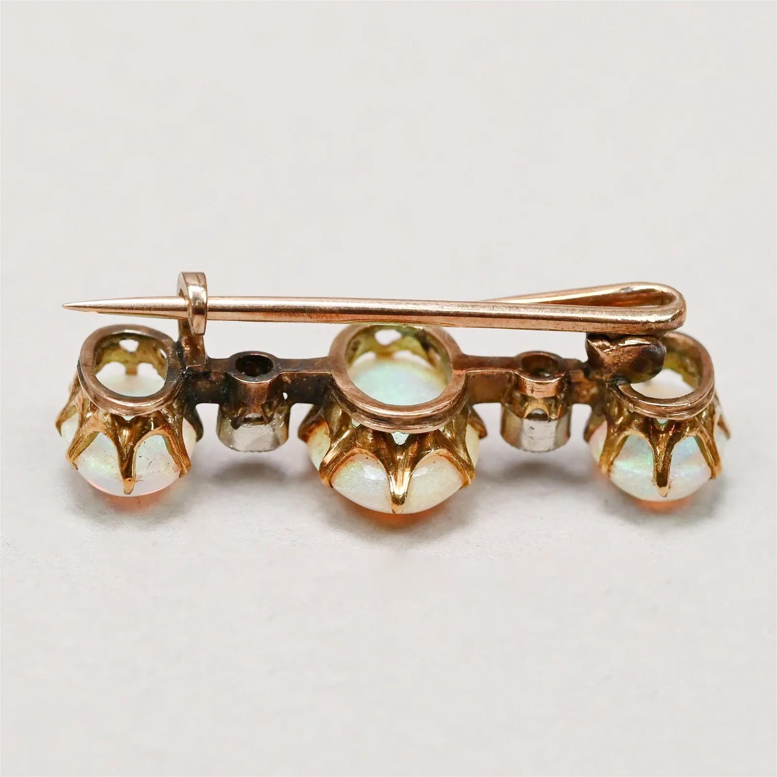 Edwardian Opal Diamond Yellow Gold Charles Packer & Co Antique Lapel Pin Brooch In Fair Condition For Sale In North Attleboro, MA