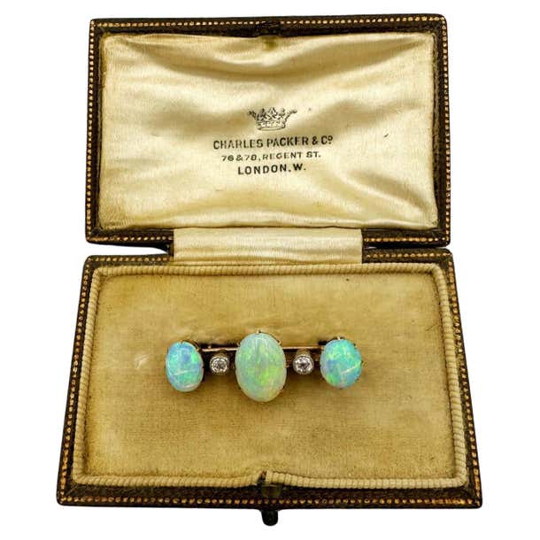 Edwardian Opal Diamond Yellow Gold Charles Packer and Co Antique Lapel ...