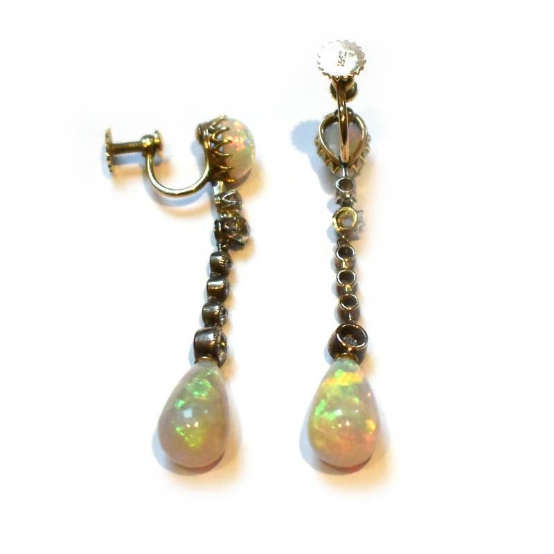 opal and diamond drop earrings