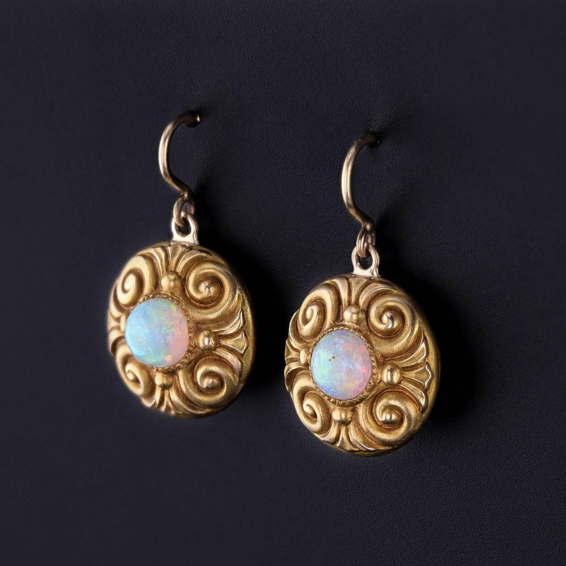 Pendientes de Ópalo Antiguo de Oro de 14k Corte redondo en venta