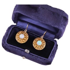 Antique Opal Earrings of 14k Gold