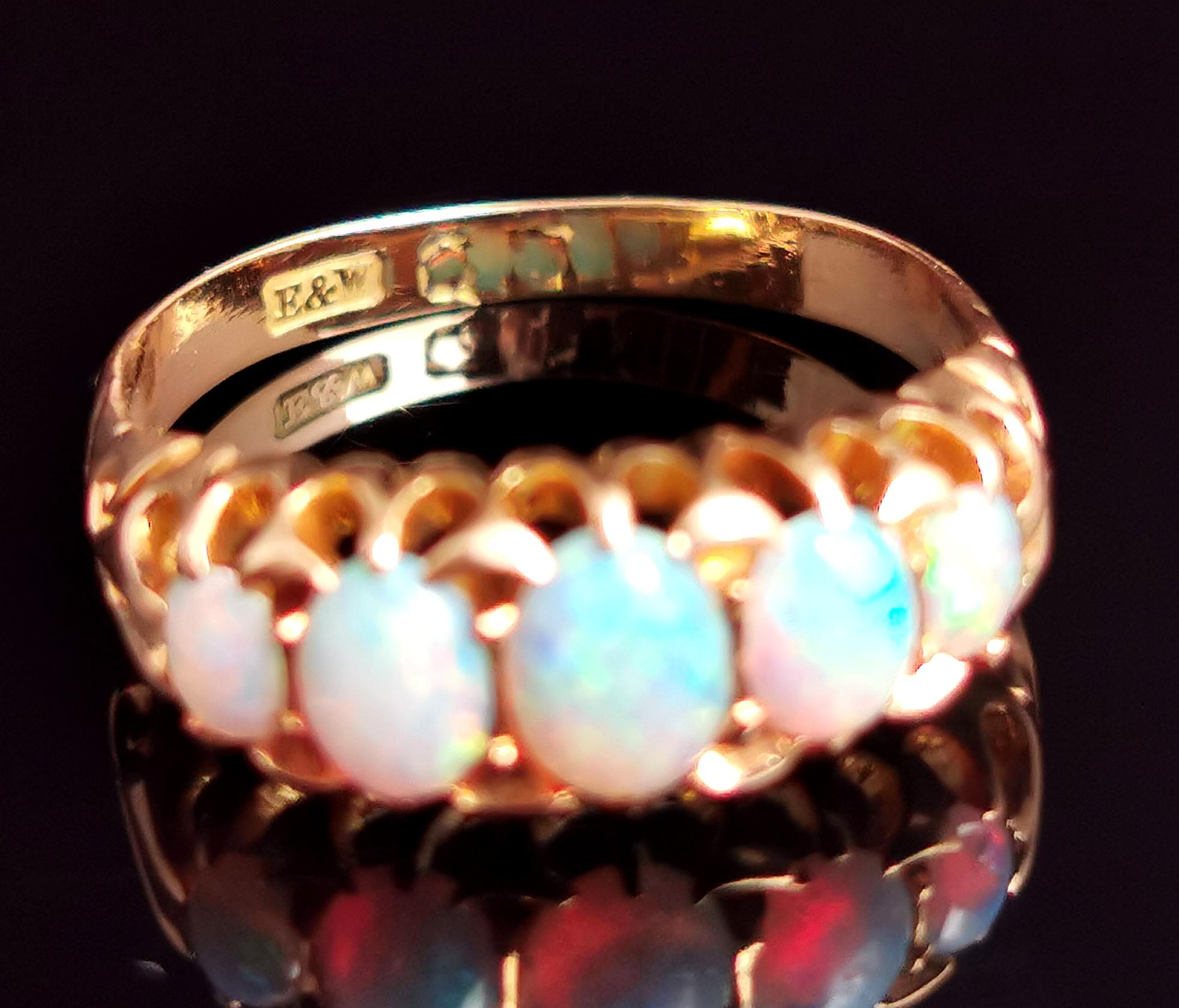 Antique Opal Five Stone Ring, 18 Karat Yellow Gold 4