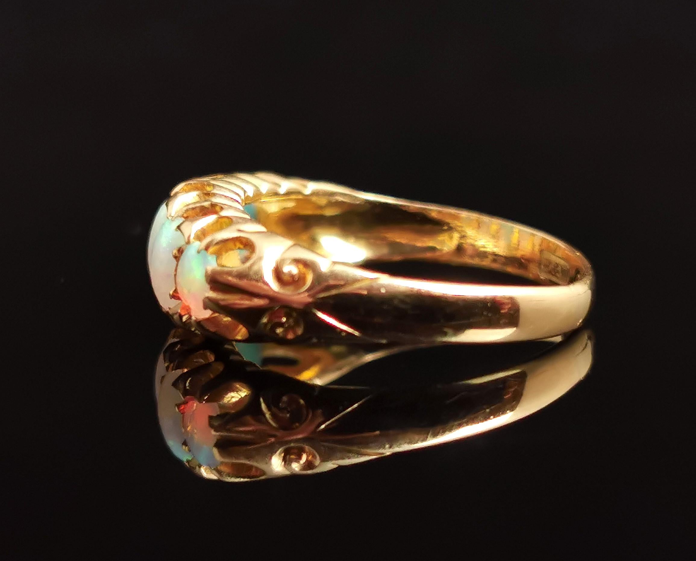 Women's Antique Opal Five Stone Ring, 18 Karat Yellow Gold