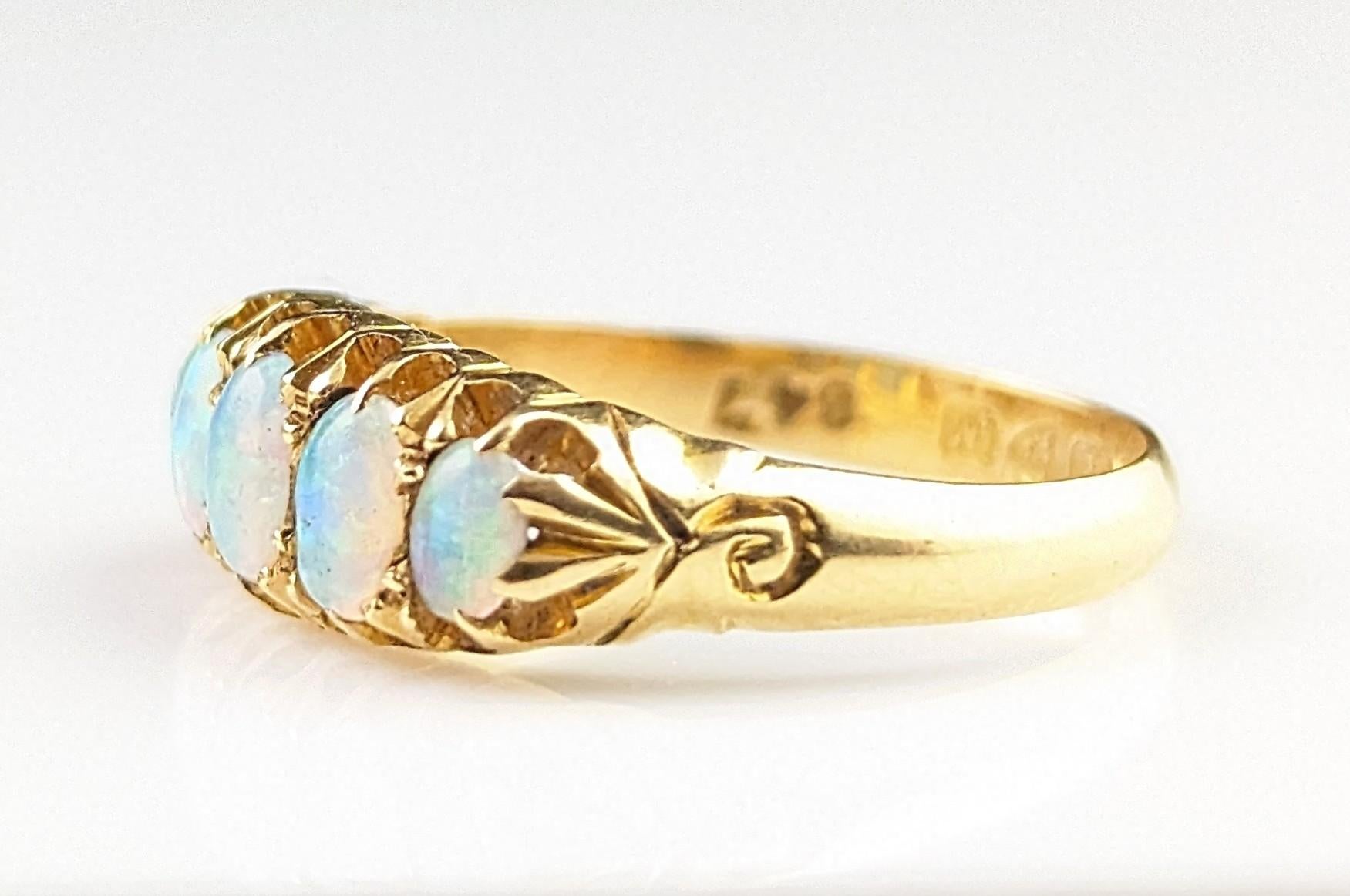 Antique Opal five stone ring, 18k yellow gold  7