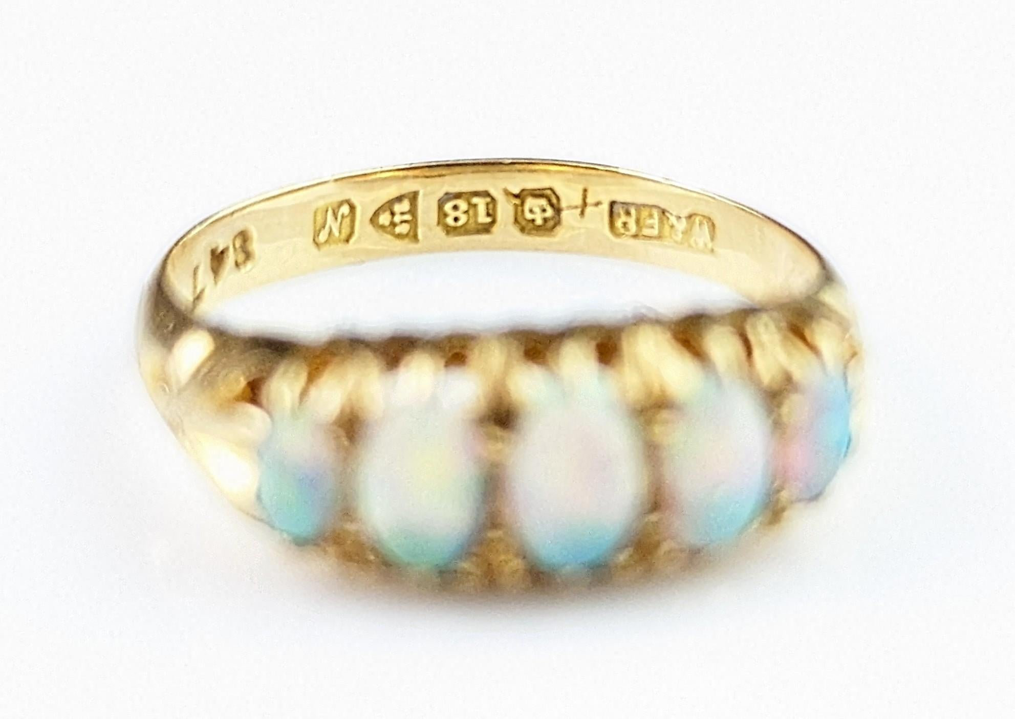 Antique Opal five stone ring, 18k yellow gold  9