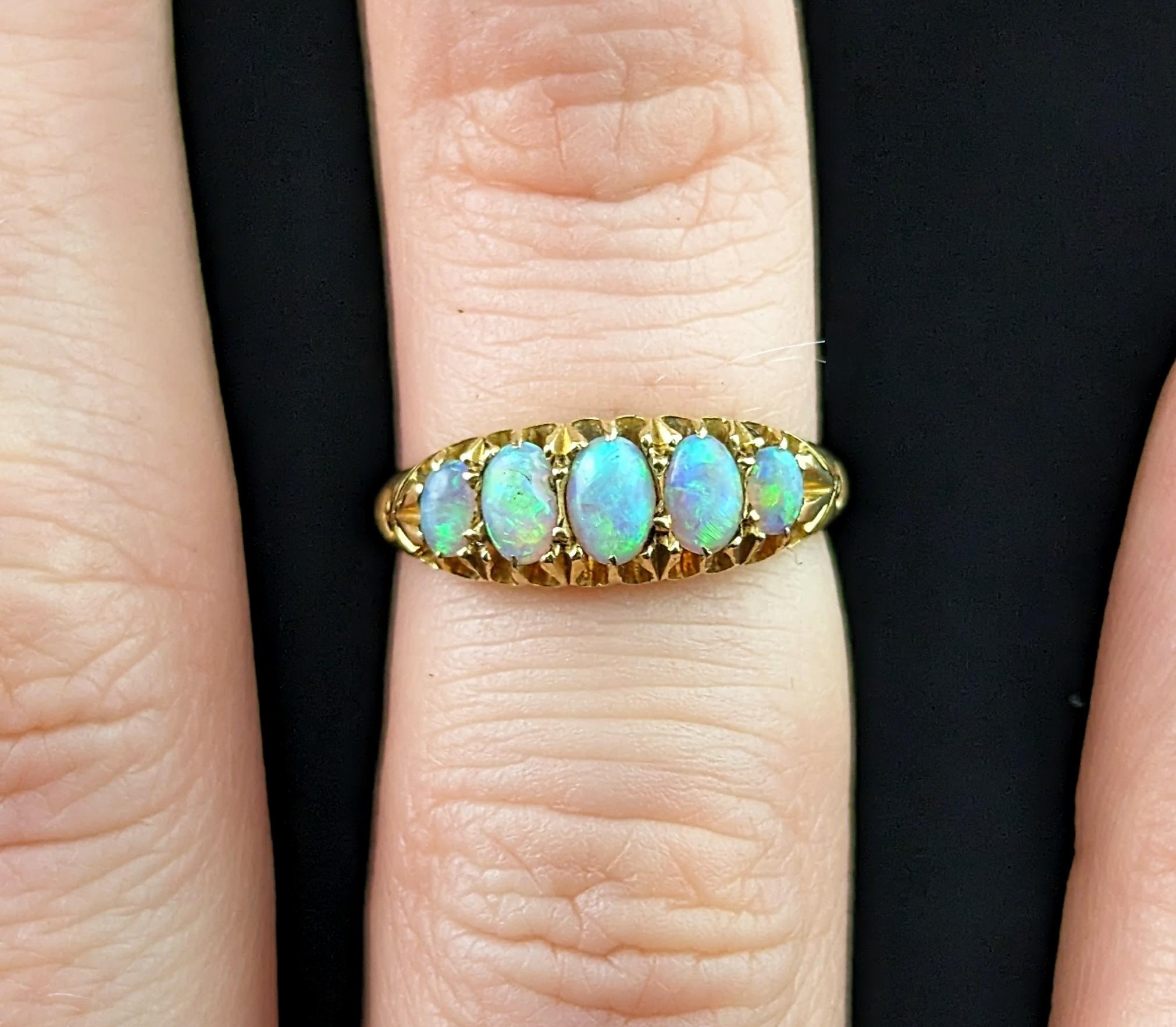 Women's Antique Opal five stone ring, 18k yellow gold  For Sale