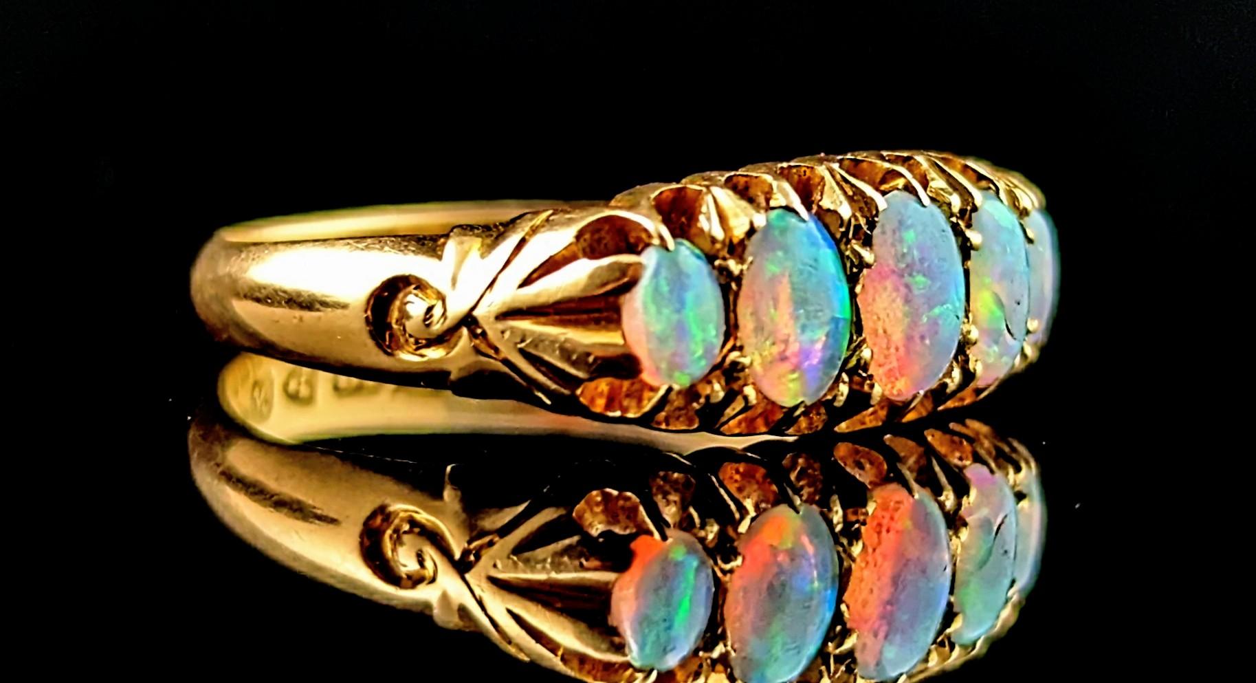 Antique Opal five stone ring, 18k yellow gold  3