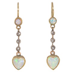Antique opal heart pendant earrings