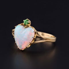 Antique Opal Heart Ring of 18k and 14k Gold, Circa 1910