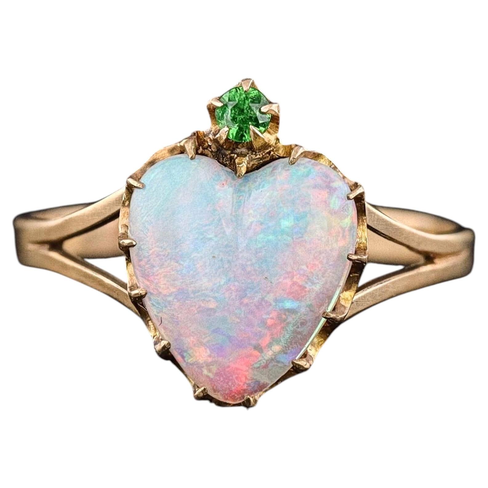 Antique Opal Heart Ring of 18k and 14k Gold, Circa 1910 For Sale