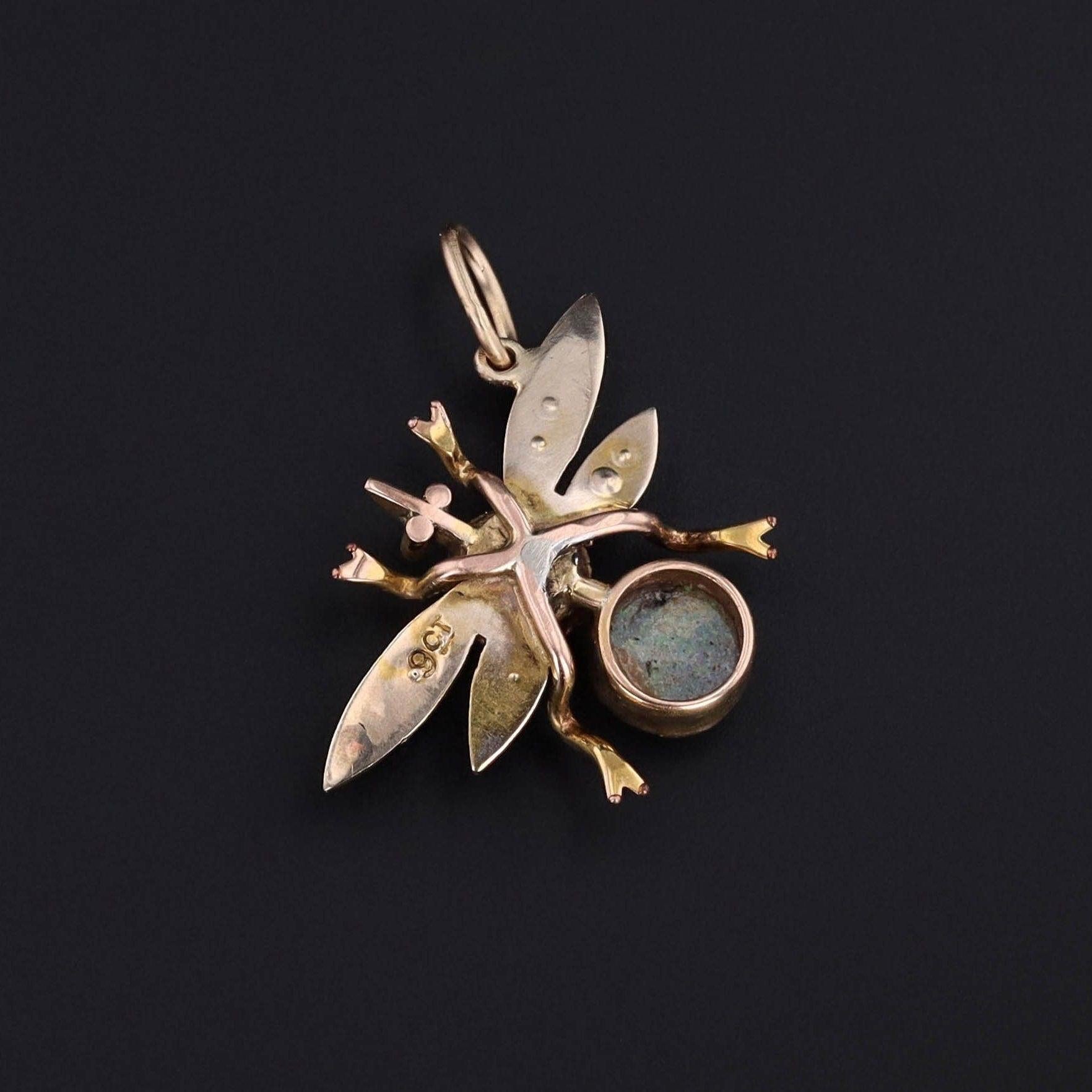 Antiguo amuleto de oro de 10 quilates para convertir un insecto en ópalo Victoriano en venta