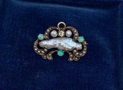 Antique Opal Old Mine Diamond Natural Pearl Pendant Brooch Gold Victorian