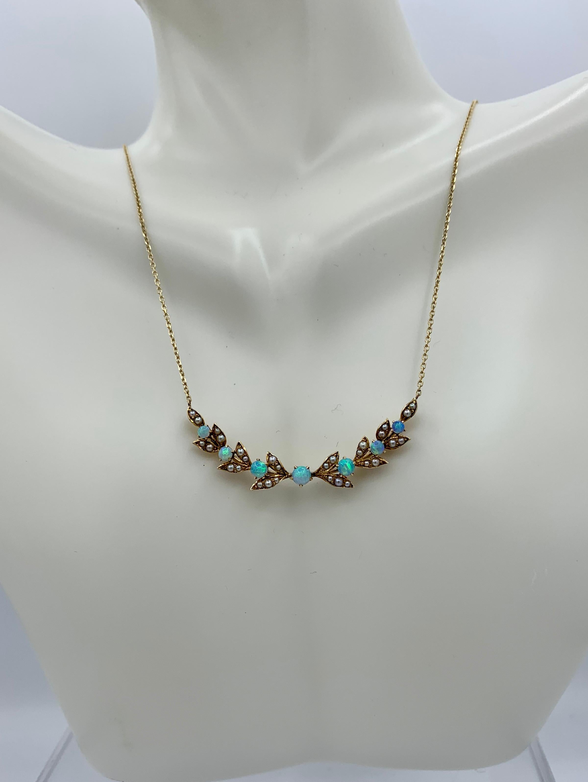  Collier ancien guirlande de fleurs en or 14 carats avec opale et perles de style victorien édouardien Pour femmes 