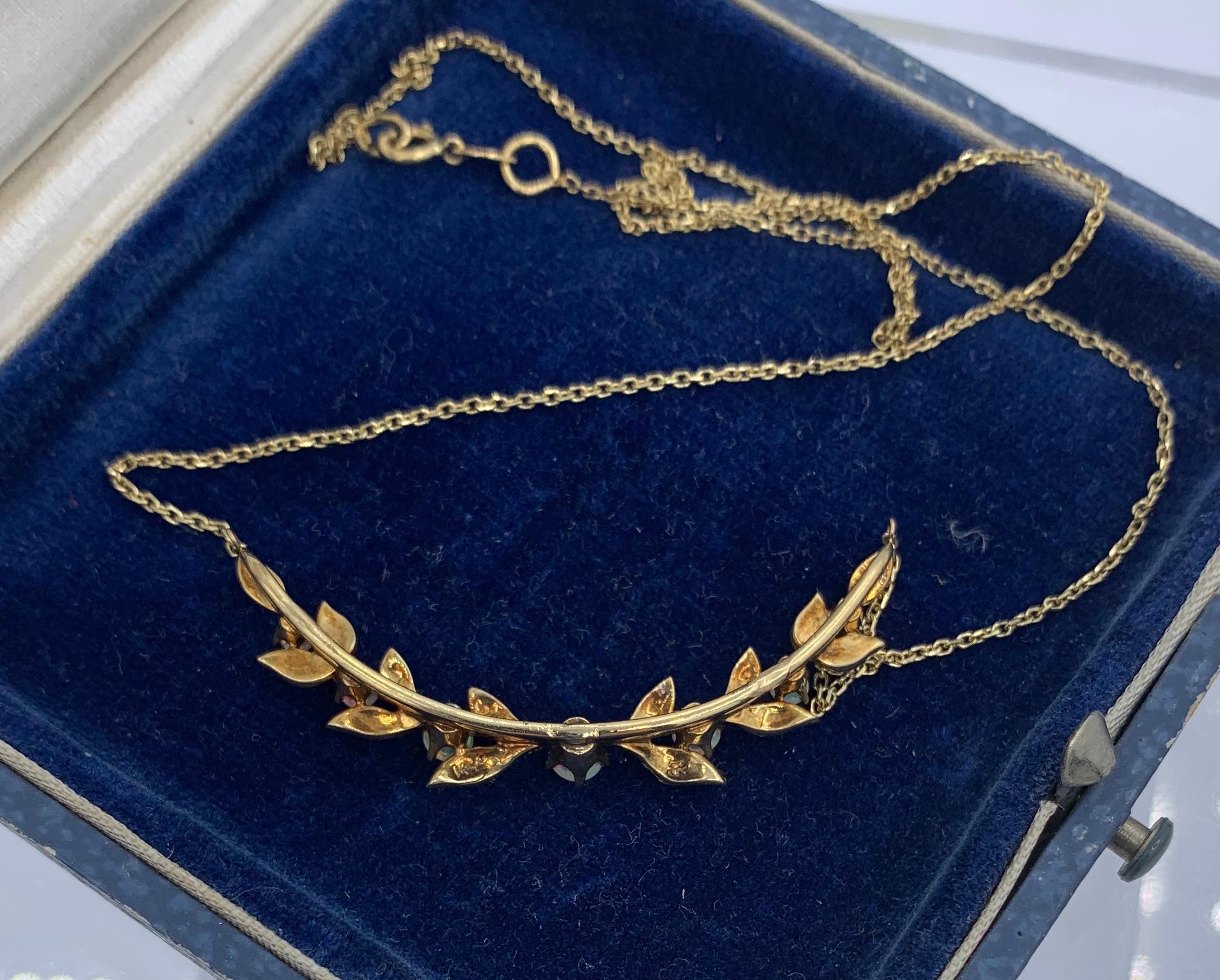 Collier ancien guirlande de fleurs en or 14 carats avec opale et perles de style victorien édouardien 1