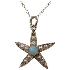 Antique Opal Pearl Starfish Star Pendant Charm Gold Victorian Edwardian
