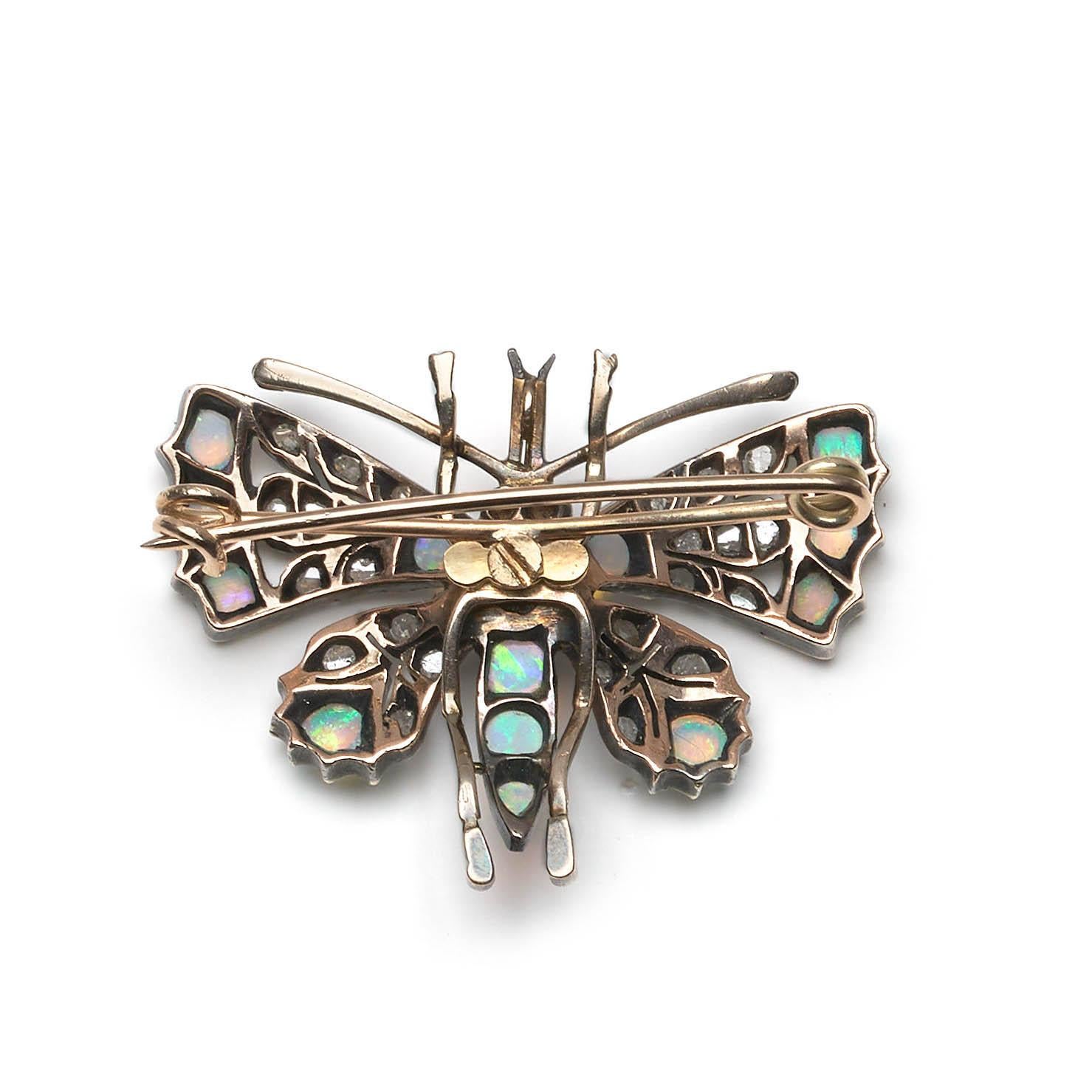 Antique Opal, Ruby and Diamond Butterfly Brooch, Circa 1890 In Good Condition For Sale In London, GB