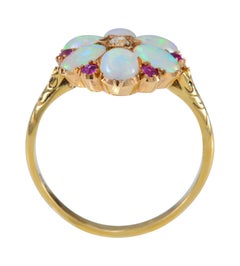 Antique Opal, Ruby and Diamond Cluster Ring