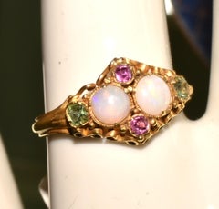 Antique Opal Ruby and Peridot 15 Karat Gold Ring
