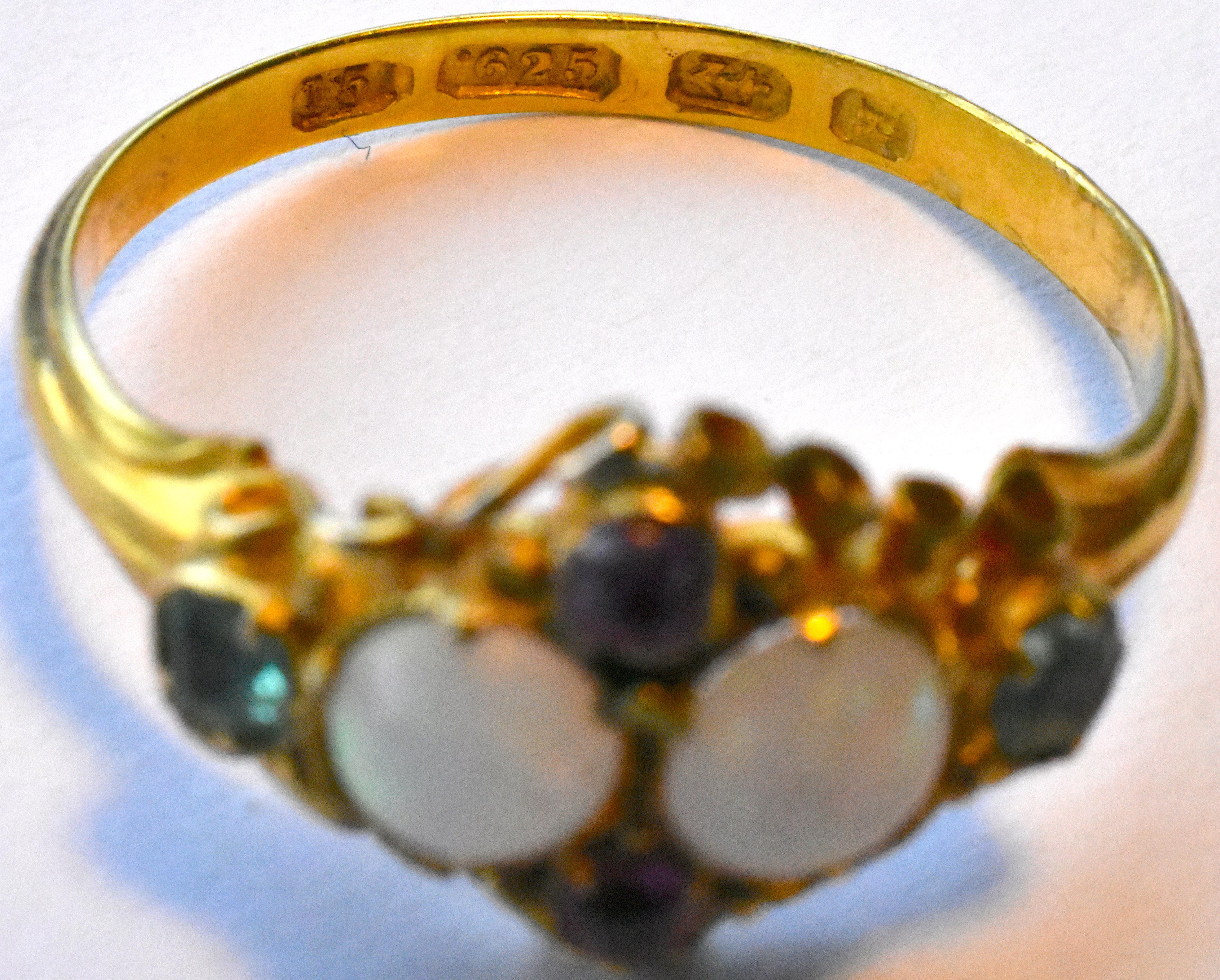 Women's Antique Opal Ruby and Peridot 15 Karat Gold Ring