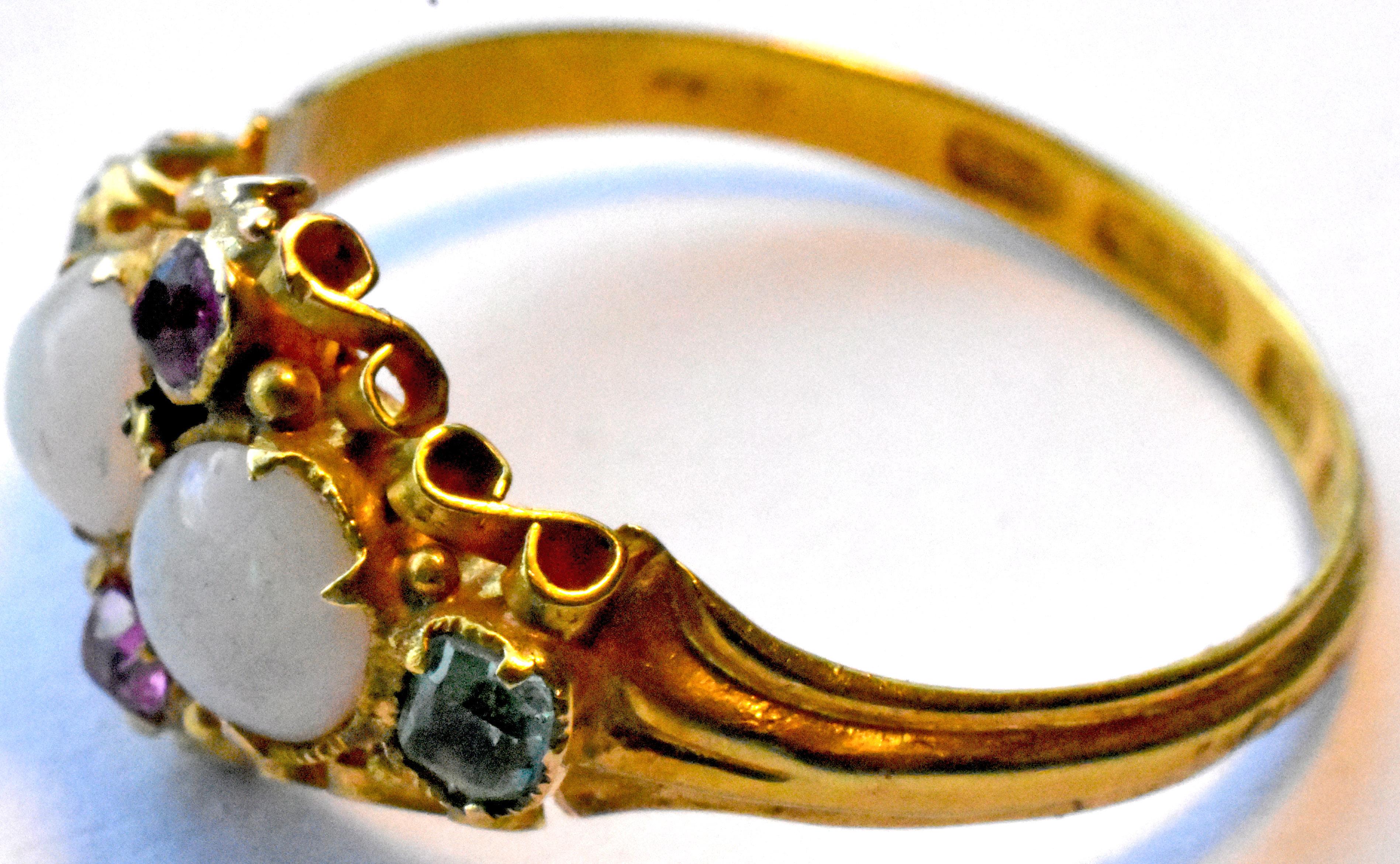 Antique Opal Ruby and Peridot 15 Karat Gold Ring 3