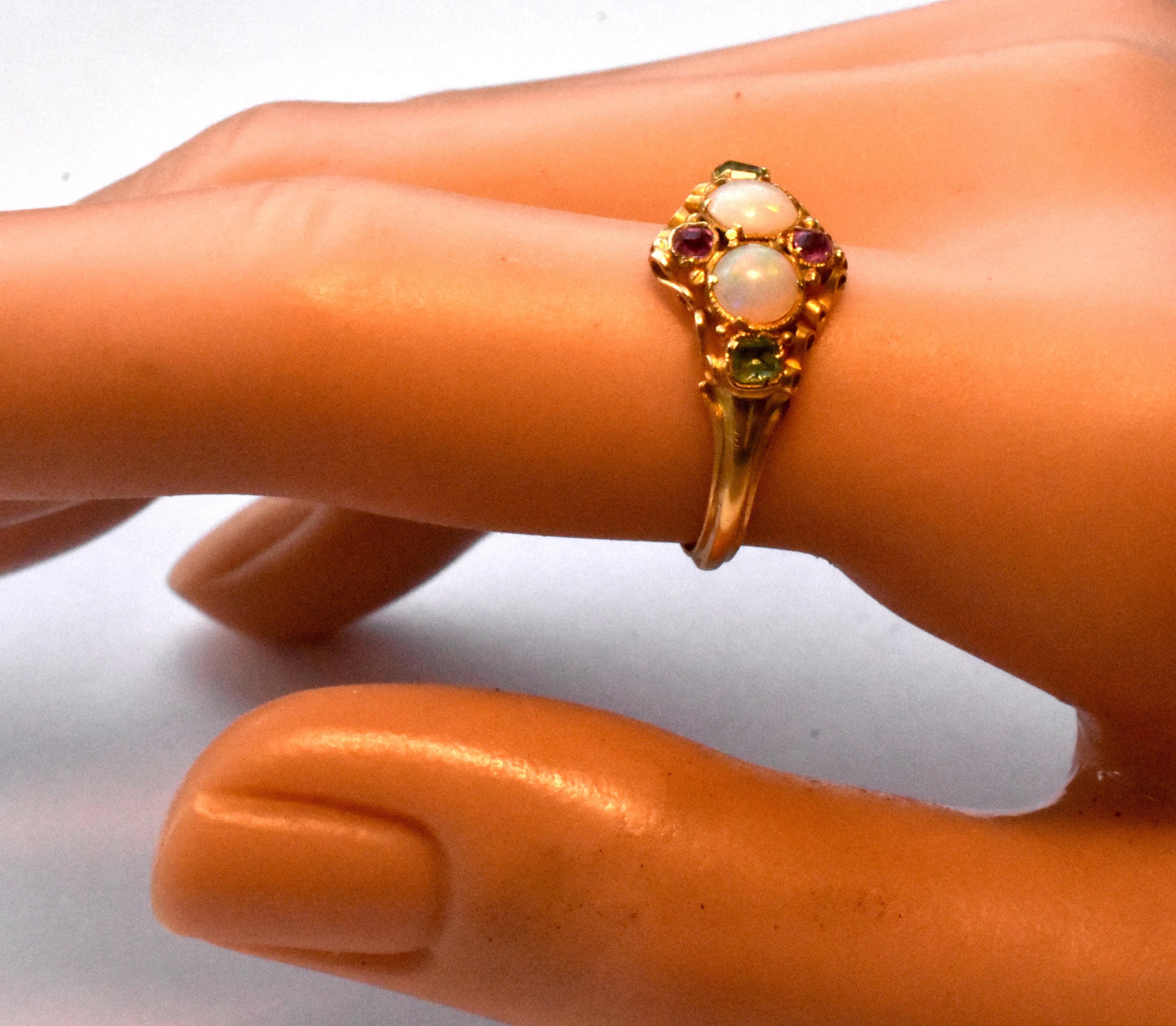 Antique Opal Ruby and Peridot 15 Karat Gold Ring 2