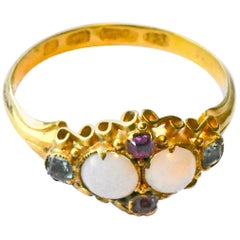 Antique Opal Ruby and Peridot 15 Karat Gold Ring