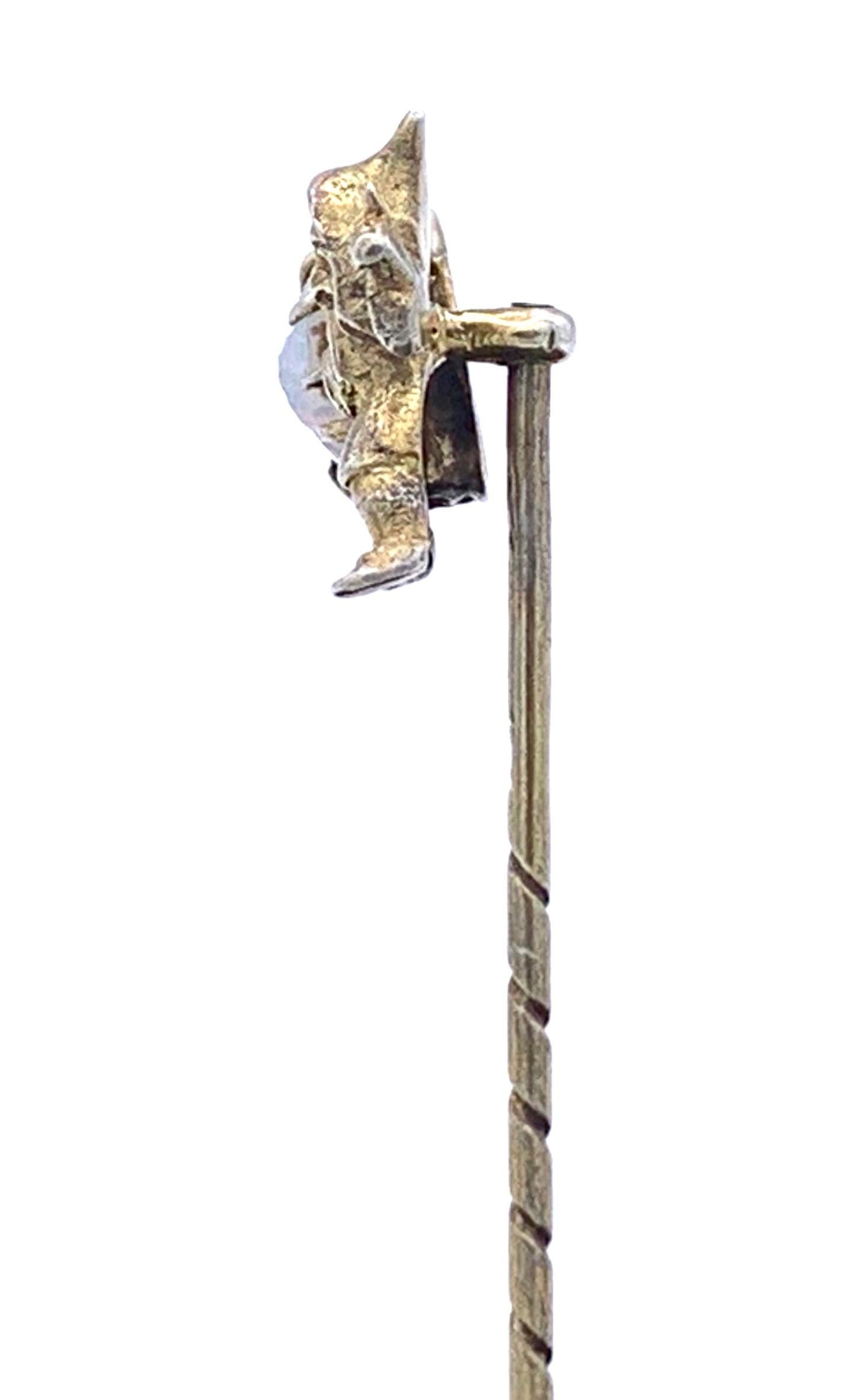 Cabochon Antique Opal Silver Stickpin Tiepin of a Gnome For Sale