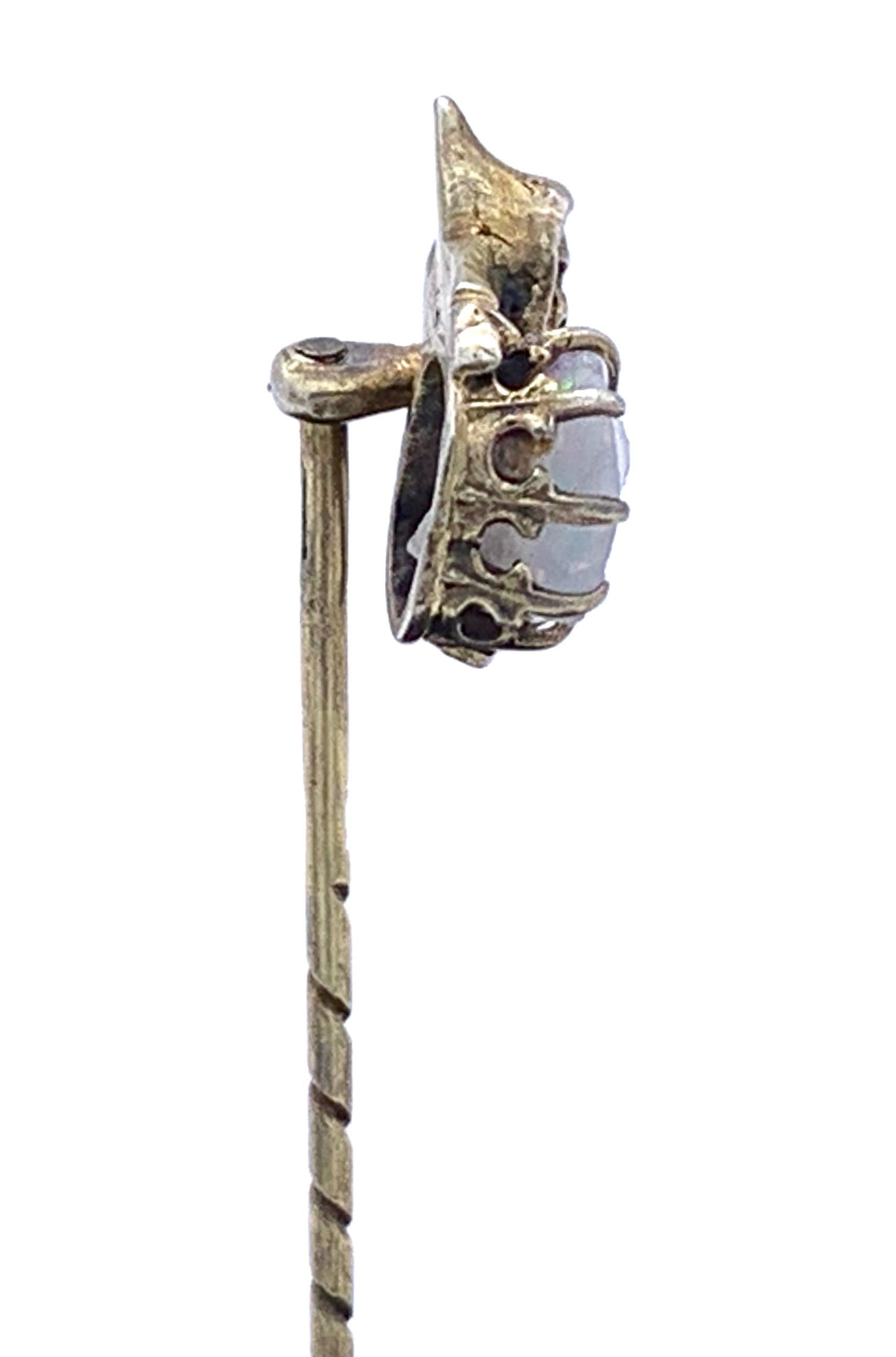 Men's Antique Opal Silver Stickpin Tiepin of a Gnome For Sale