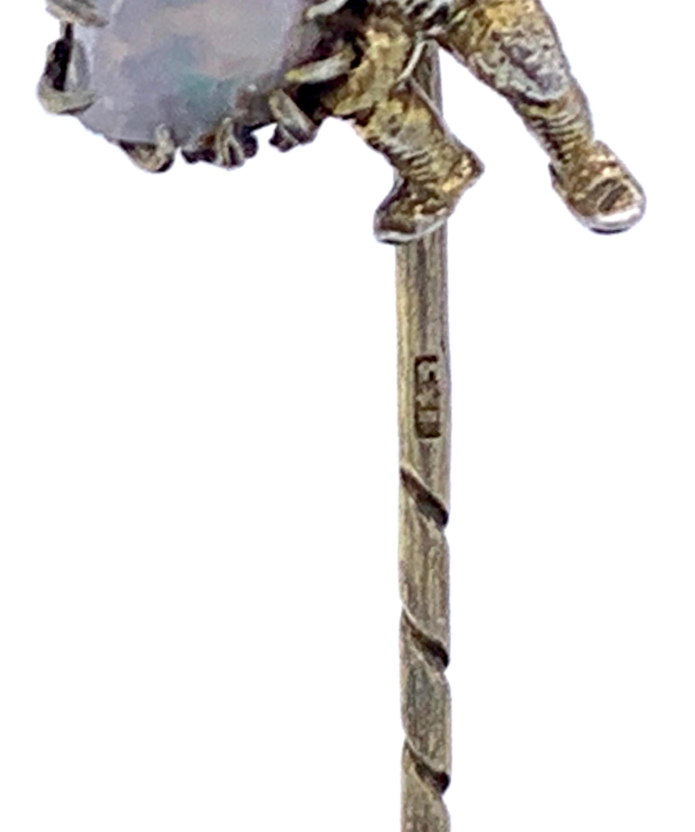 Antike Opal-Silber-Stickerei-Krawattennadel eines Gnome im Angebot 2