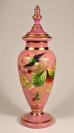 Antique Opal Vase Pink Overlay 19-20th Century Bohemian Glass